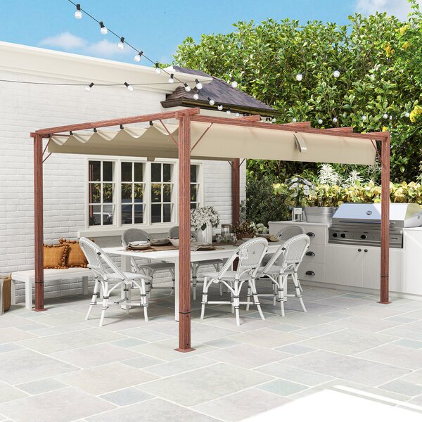 Outsunny Pergola přibližně 3x4m Zahradní altán s magnetickou podložkou, Hliníková terasa, Zahradní altán s nastavitelnou střechou, Samostatná, Ochrana