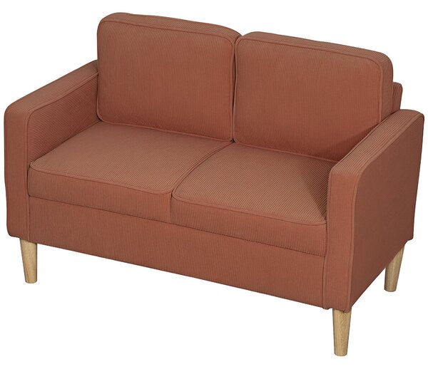 HOMCOM Dvoumístná Malá Pohovka s Područky, Úložným Prostorem, Moderní Čalouněná Pohovka s Vzhledem Žebrovaného Veluru, Dřevěné Nohy, Polštáře, Lovesea