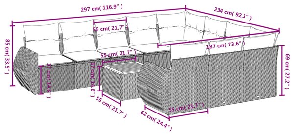 11dílná zahradní sedací souprava s poduškami černá polyratan 3225181