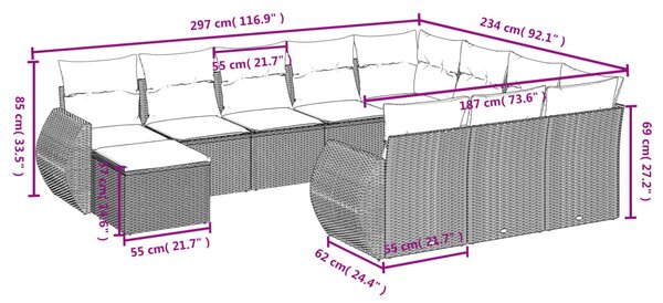 11dílná zahradní sedací souprava s poduškami černá polyratan 3225188