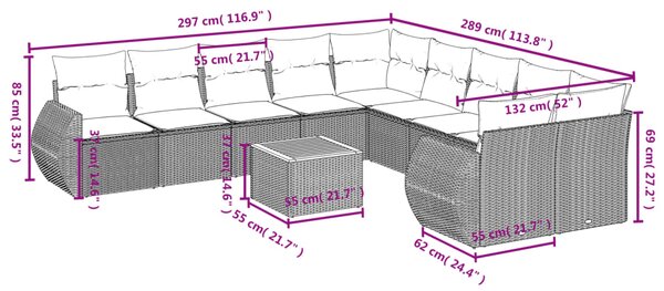 11dílná zahradní sedací souprava s poduškami černá polyratan 3225194