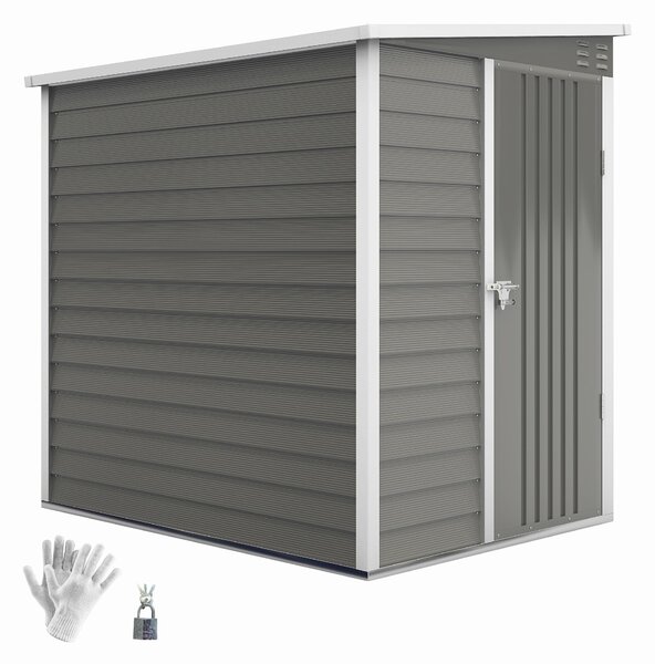 Outsunny Kovový Kůlna na Nástroje 2,3m² 142x184x181cm Skladovací Kůlna s Základem, Pultová Střecha, Okno, Zámková Dveře, Rukavice, Voděodolná Zahradní