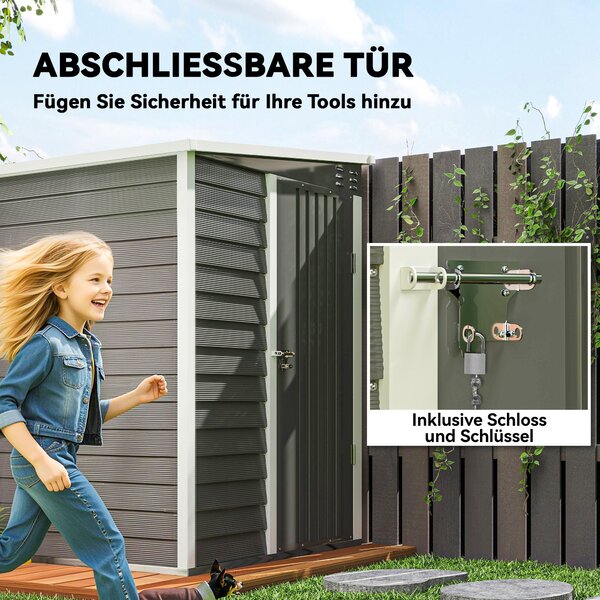 Outsunny Kovový Kůlna na Nástroje 2,3m² 142x184x181cm Skladovací Kůlna s Základem, Pultová Střecha, Okno, Zámková Dveře, Rukavice, Voděodolná Zahradní