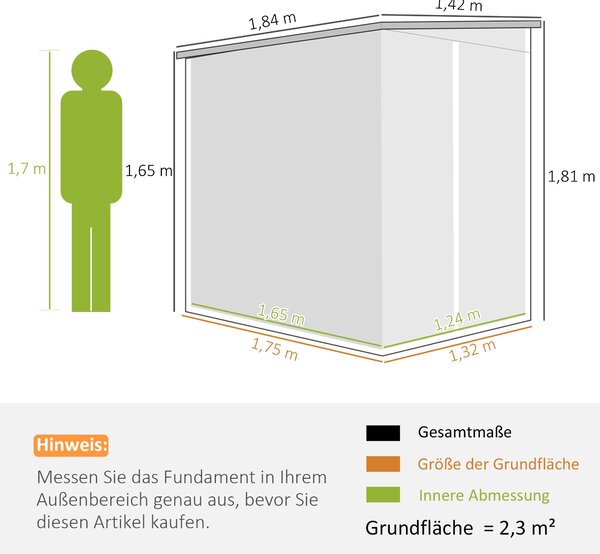 Outsunny Kovový Kůlna na Nástroje 2,3m² 142x184x181cm Skladovací Kůlna s Základem, Pultová Střecha, Okno, Zámková Dveře, Rukavice, Voděodolná Zahradní