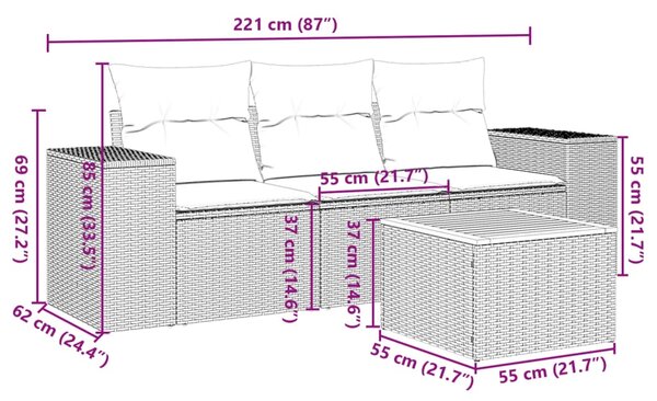 4dílná zahradní sedací souprava s poduškami béžová polyratan 3225316