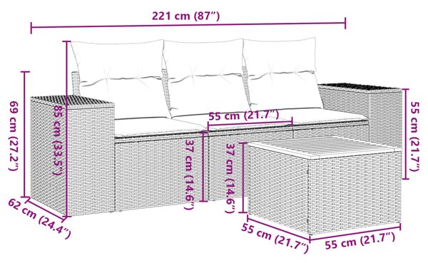 4dílná zahradní sedací souprava s poduškami béžová polyratan 3225317