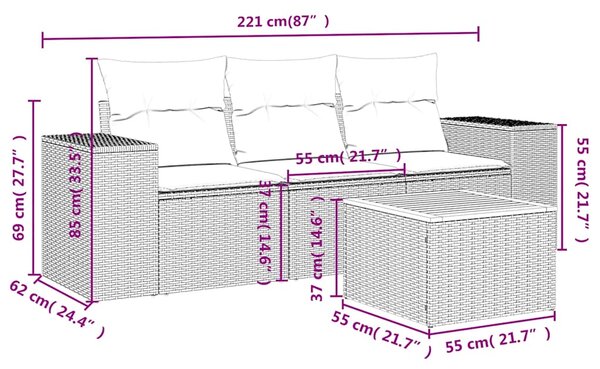 4dílná zahradní sedací souprava s poduškami černá polyratan 3225313