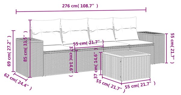 5dílná zahradní sedací souprava s poduškami černá polyratan 3225320