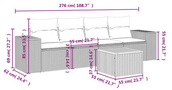 5dílná zahradní sedací souprava s poduškami béžová polyratan 3225324
