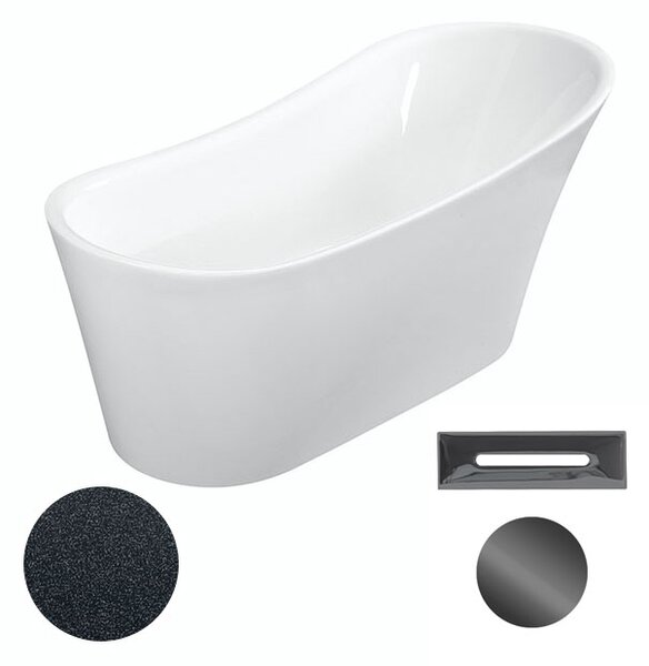 Besco Akrylátová volně stojící vana Calima Glam G 170x74 Barva: Bílá/grafit, Rozměry (cm): 170x74, Typ a barva výpustě: Click-Clack s přepadem, černá