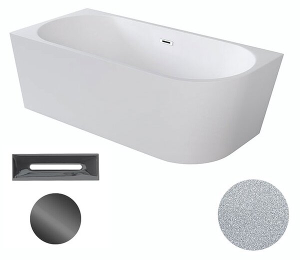 Besco Akrylátová volně stojící rohová vana Zoya Glam S 150x75 (170x80) bílá/stříbrná Rozměry (cm): 170x80, Typ a barva výpustě: Click-Clack s přepadem, grafit, Orientace: Levá