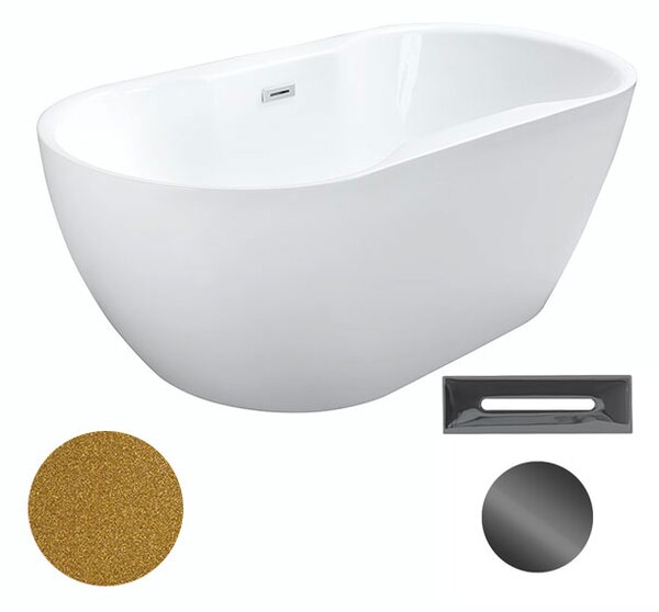 Besco Akrylátová volně stojící vana Navia Glam Z 140x75 (150x80, 160x80) Barva: Bílá/zlatá, Rozměry (cm): 150x80, Typ a barva výpustě: Click-Clack s přepadem, grafit
