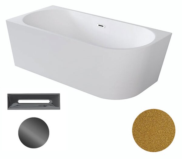 Besco Akrylátová volně stojící rohová vana Zoya Glam Z 150x75 (170x80) bílá/zlatá Rozměry (cm): 170x80, Typ a barva výpustě: Click-Clack s přepadem, grafit, Orientace: Levá