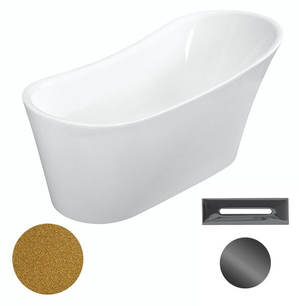 Besco Akrylátová volně stojící vana Calima Glam Z 170x74 Barva: Bílá/zlatá, Rozměry (cm): 170x74, Typ a barva výpustě: Click-Clack s přepadem, černá