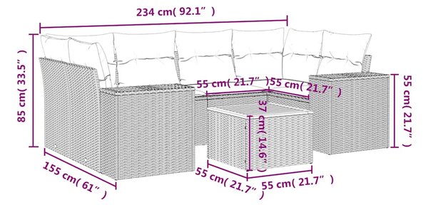 7dílná zahradní sedací souprava s poduškami černá polyratan 3225341