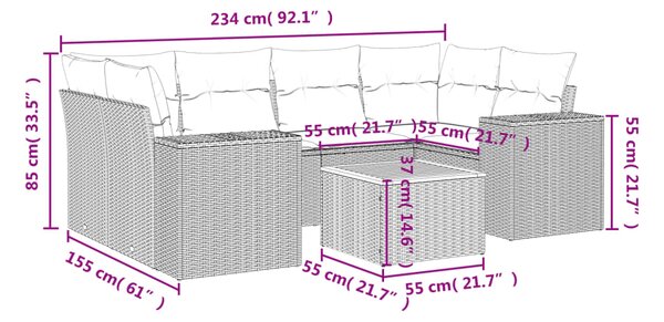 7dílná zahradní sedací souprava s poduškami béžová polyratan 3225344
