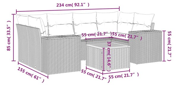 7dílná zahradní sedací souprava s poduškami černá polyratan 3225342