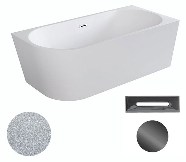 Besco Akrylátová volně stojící rohová vana Zoya Glam S 150x75 (170x80) bílá/stříbrná Rozměry (cm): 170x80, Typ a barva výpustě: Click-Clack s přepadem, grafit, Orientace: Levá