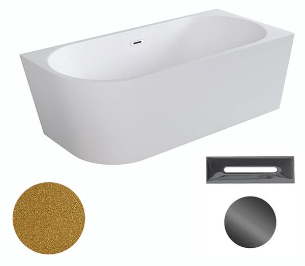 Besco Akrylátová volně stojící rohová vana Zoya Glam Z 150x75 (170x80) bílá/zlatá Rozměry (cm): 170x80, Typ a barva výpustě: Click-Clack s přepadem, grafit, Orientace: Levá