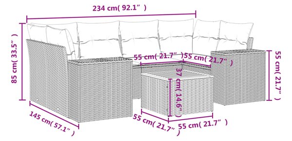7dílná zahradní sedací souprava s poduškami šedá polyratan 3225346