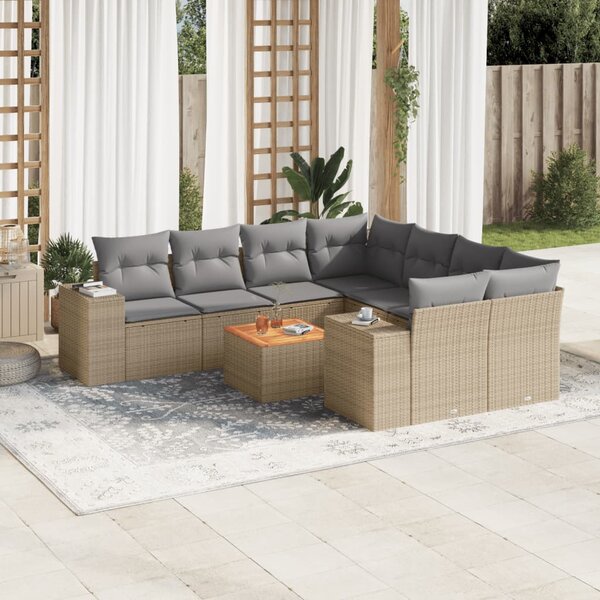 9dílná zahradní sedací souprava s poduškami béžová polyratan 3225373