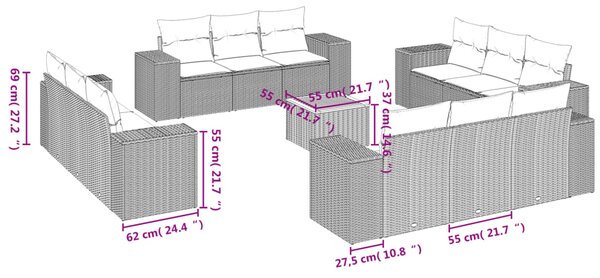 13dílný zahradní sedací souprava s poduškami černý polyratan 3225376