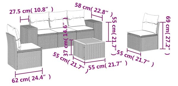 6dílná zahradní sedací souprava s poduškami černá polyratan 3225383