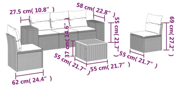 6dílná zahradní sedací souprava s poduškami černá polyratan 3225384