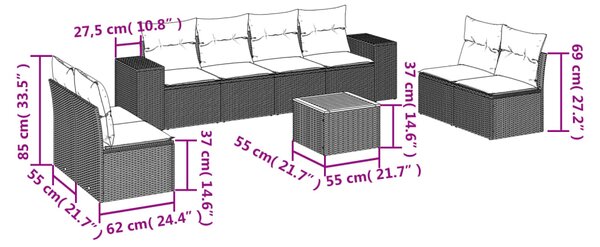 9dílná zahradní sedací souprava s poduškami černá polyratan 3225405