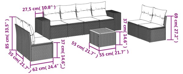 9dílná zahradní sedací souprava s poduškami šedá polyratan 3225409