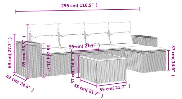6dílná zahradní sedací souprava s poduškami černá polyratan 3225419