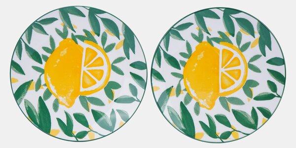 Sinsay - Keramické talíře s motivem citronů 2 pack - zelená