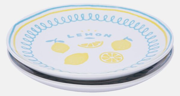 Sinsay - Keramické talíře s motivem citronů 2 pack - modrá