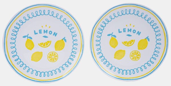 Sinsay - Keramické talíře s motivem citronů 2 pack - modrá