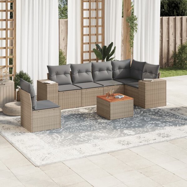 7dílná zahradní sedací souprava s poduškami béžová polyratan 3225471