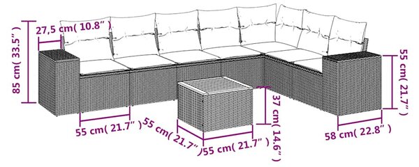 8dílná zahradní sedací souprava s poduškami černá polyratan 3225474