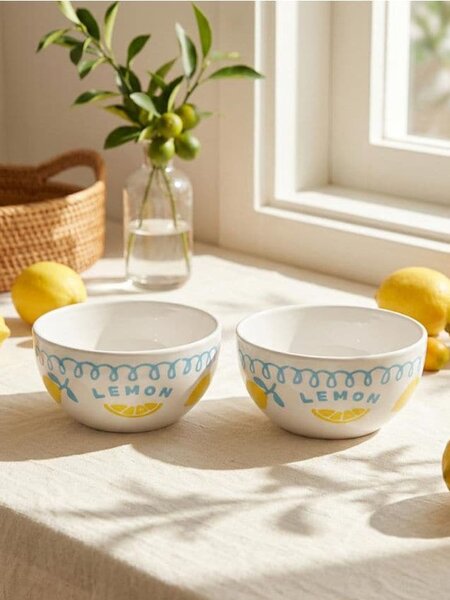 Sinsay - Keramické misky s motivem citronů 2 pack - modrá