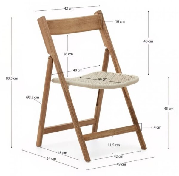 Kave Home Dřevěná zahradní skládací židle Dandara s hnědým výpletem