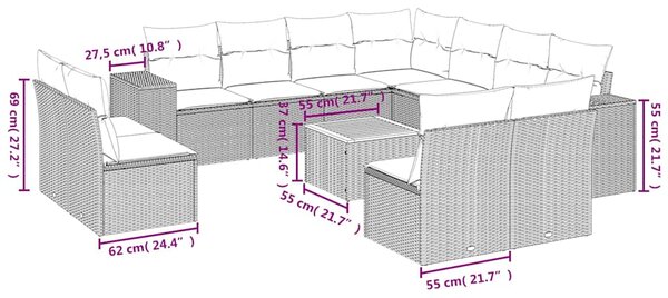 12dílná zahradní sedací souprava s poduškami černá polyratan 3225502