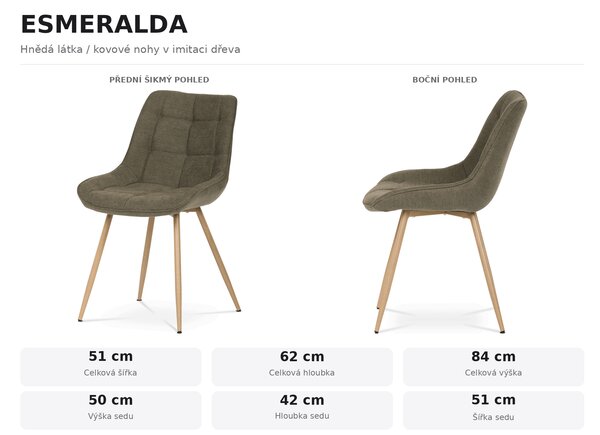 Jídelní židle ESMERALDA - hnědá látka/ kovové nohy v imitaci dřeva