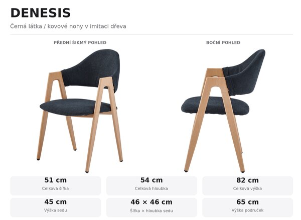 Jídelní židle DENESIS - černá látka / kovové nohy v imitaci dřeva