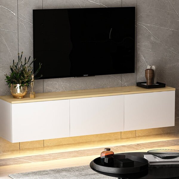 TV stolek v dekoru dubu v bílo-přírodní barvě 160x35x32 cm Neon – Kalune Design