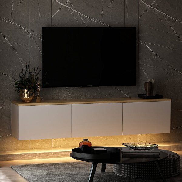 TV stolek v dekoru dubu v bílo-přírodní barvě 160x35x32 cm Neon – Kalune Design