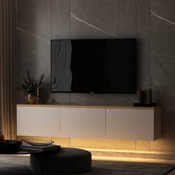 TV stolek v dekoru dubu v bílo-přírodní barvě 160x35x32 cm Neon – Kalune Design