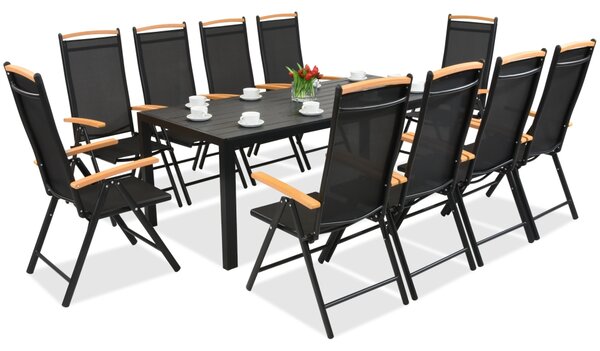 Hliníkový zahradní nábytek z polywoodu Verona Wood se stolem pro 10 osob, Black Garden Point