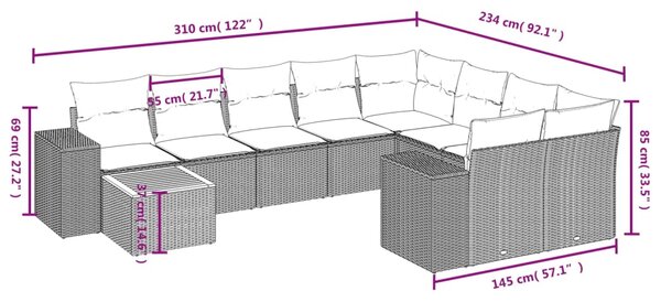 10dílná zahradní sedací souprava s poduškami béžová polyratan 3225610