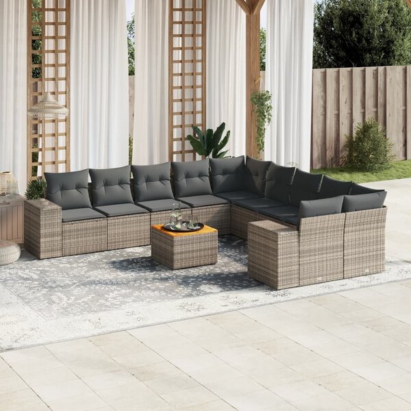 11dílná zahradní sedací souprava s poduškami šedá polyratan 3225640