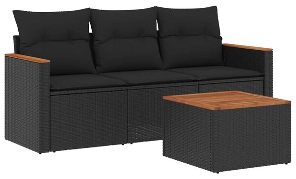 4dílná zahradní sedací souprava s poduškami černá polyratan 3225761