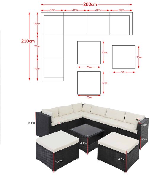 Deuba Zahradní ratanový set XXL - černá/krémové podušky