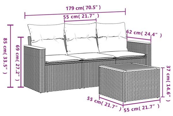 4dílná zahradní sedací souprava s poduškami béžová polyratan 3225764